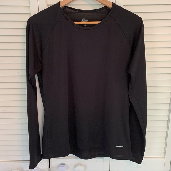 Patagonia Performance Baselayer Capilene Womens L Black Crew Neck Made In USA - Picture 1 of 9